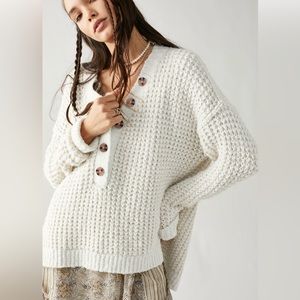 Free People Whistle Thermal Henley - Small in White Cloud Combo